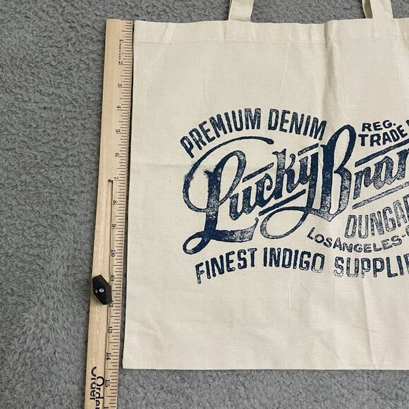 Reusable Canvas Shopping Tote Bag Lucky Brand Denim Natural NWT Foldable - Picture 3 of 5